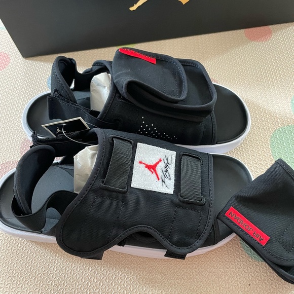 Jordan LS Men's Slide Sandals Black-University Red-White CZ0791-006 - Picture 4 of 5